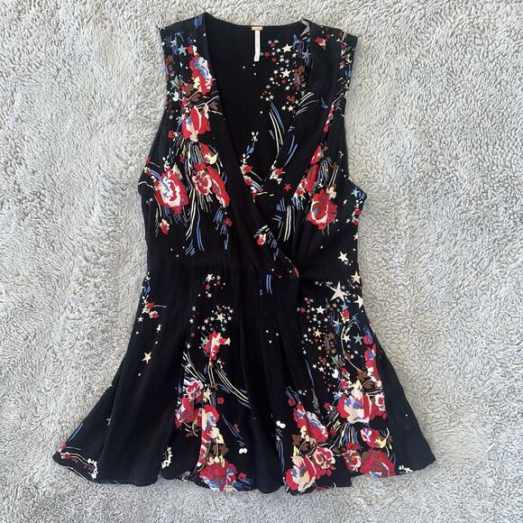 Free People Back  To Basics Floral Tunic Wrap Blouse Flowers Stars Print Size XS - Picture 3 of 7